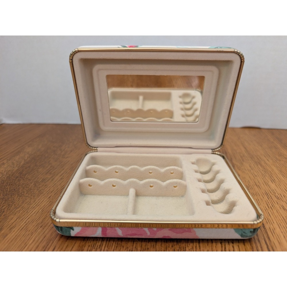 Vintage Floral Travel Jewelry Hard Case Clam Shell/Mirror/5.5x3.75x1.5" - Picture 2 of 8